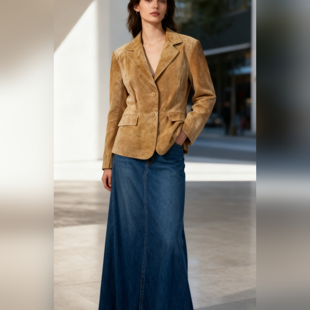 Liz & Co. Vintage Genuine Tan Suede Blazer